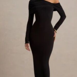 Club L London Black Off-Shoulder Midi Dress